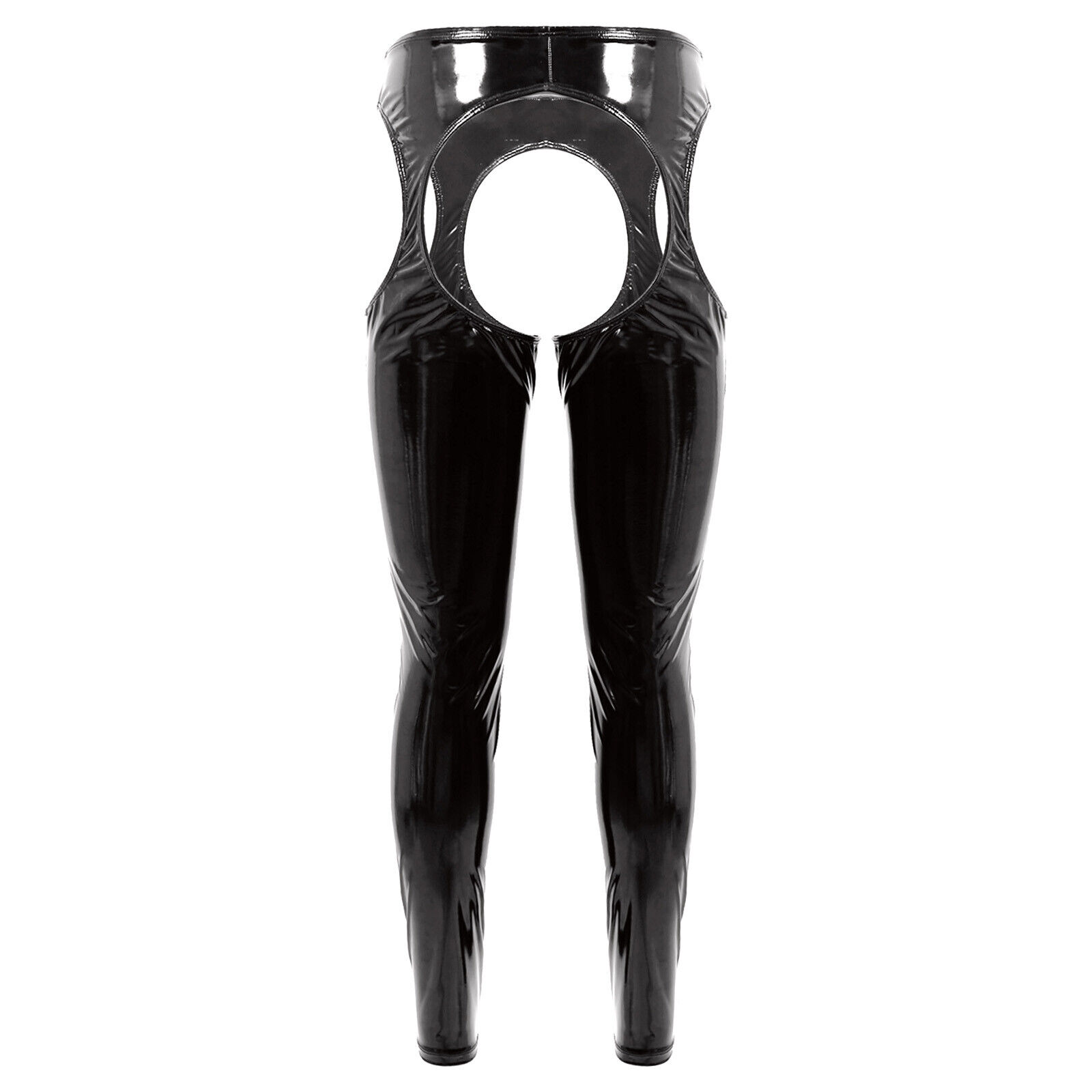 Mens PVC Leather Skinny Suspender Tights Chaps Pants Latex Bottomless ...