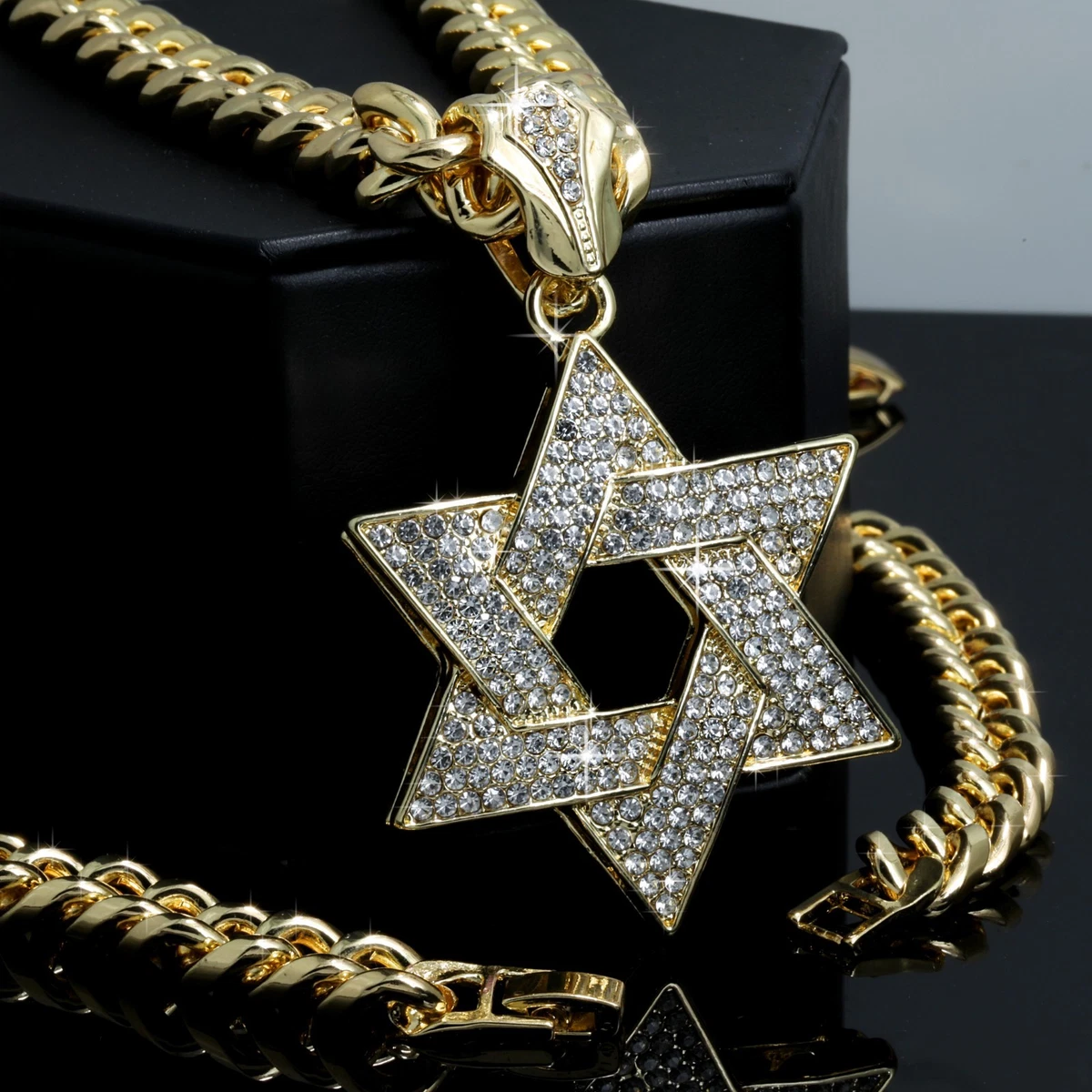 COOLSTEELANDBEYOND Scheletro Osso Stella di David Malocchio Ciondolo, Collana con Pendente Uomo Donna, Acciaio, 75CM Catena, Argento Oro
