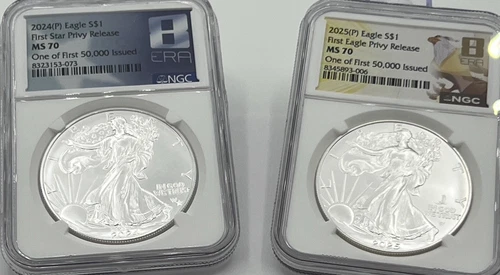 2024 & 2025  EAGLES WITH PRIVY STAR AND EAGLE ! 1 of 50,000-NGC MS 70   IN HAND 