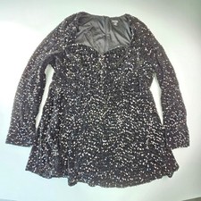 Boohoo Womens Black Sequin Mini Dress Long Sleeve Sweetheart Goth Y2K Party 16