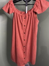 madewell dress women L  rust sunset burnt orange midi off-the-shoulder textured