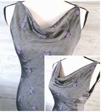 Y2k Midi cowl Dress 8 Gray Purple floral Metallic Fairy Fairygoth Whimsigoth vtg