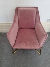 Large Blush Velvet Accent Chair With Gold Legs