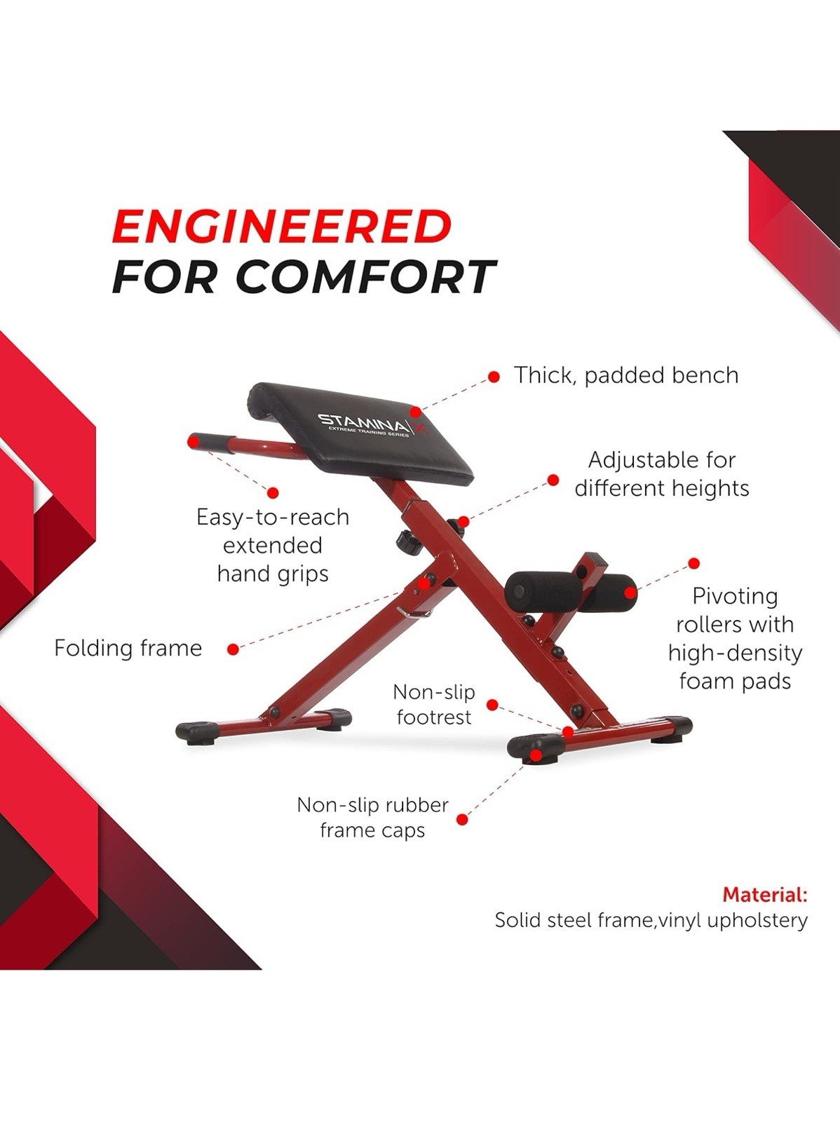 Stamina X Adjustable Ab, Back, & Core Strength Exercise, Hyperextension Bench
