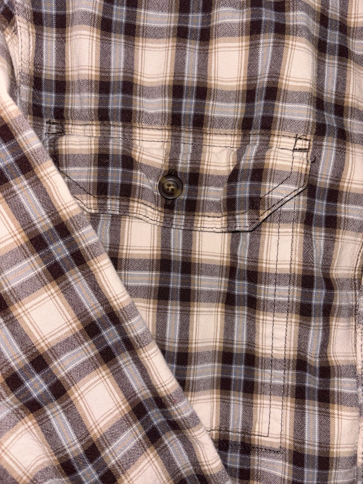 Carhartt Men's Relaxed Fit Plaid Button-Down Shirt Brown Cream Blue Size M thumbnail 4