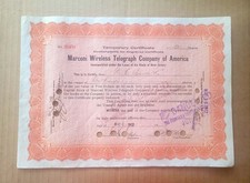STOCK CERTIFICATE – MARCONI WIRELESS TELEGRAPH CO. – 1912 – TITANIC RELATED
