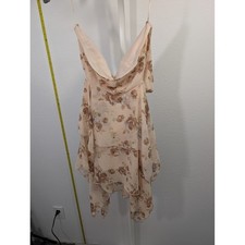 Forever 21 Floral Chiffon Ruffle Mini Dress Peach Brown Cowl Neck Small