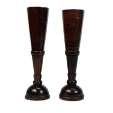Pair of Wooden MCM Mid Century Bud Vases 