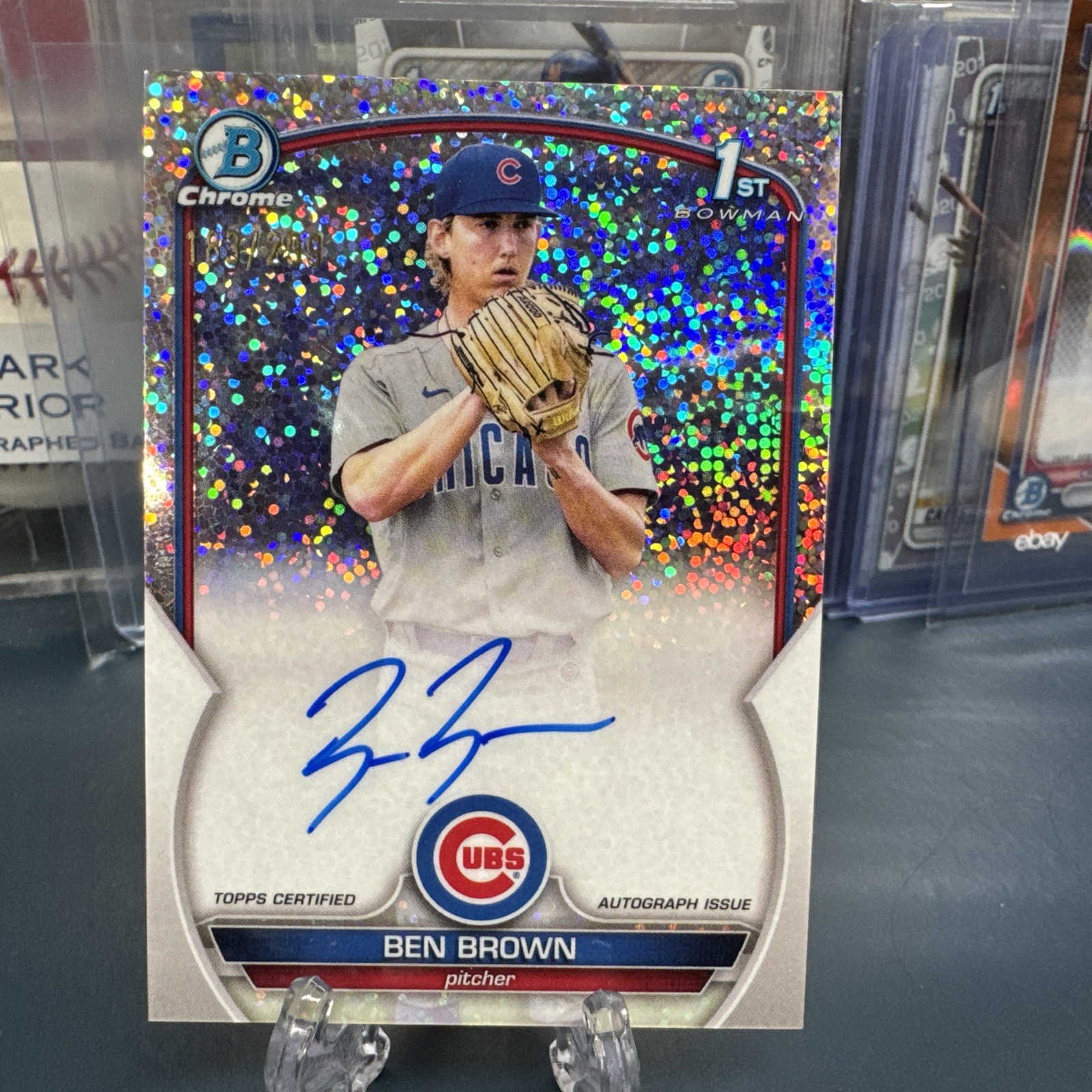 2023 Bowman Ben Brown Chrome Auto Speckle Refractor 1st Prospect #/299 Cubs