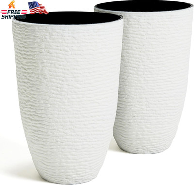Worth Garden 2-Pack 21'' H. White Tall Planters - 14'' Dia Resin Large round Flow