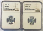 1955 & 1955D Roosevelt Silver Dimes MS65FT & MS66FT NGC, Free Shipping!