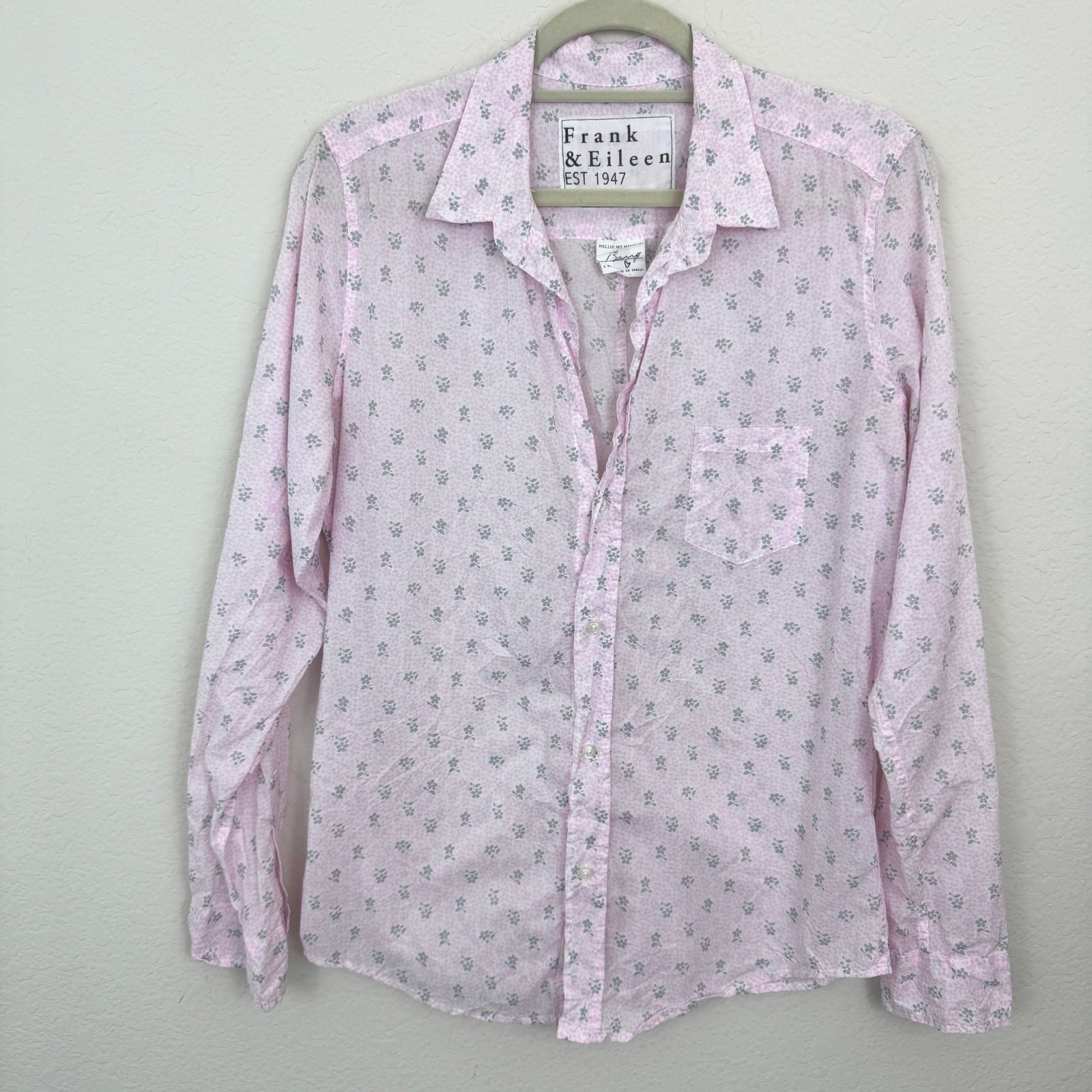 Frank & Eileen Womens Barry Button Shirt Size L 100% Cotton Floral Feminine Pink