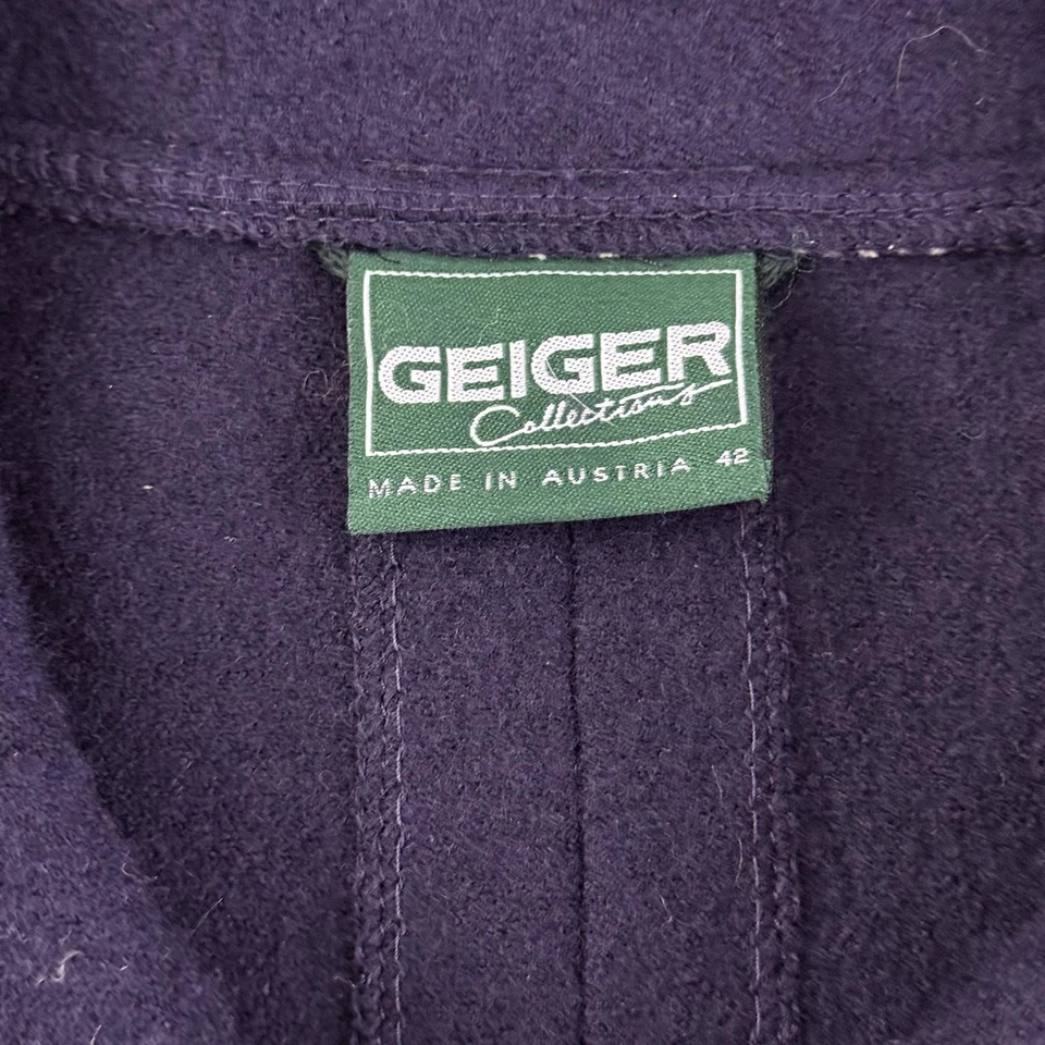 Chaqueta Blazer Geiger Mujer 42 Azul Marino Lana Hervida Botón Frontal Ribeteado Bolsillos Foto 2 de 4