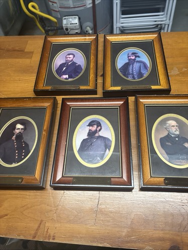 5 Pc Set Framed Civil War Generals With Plaque