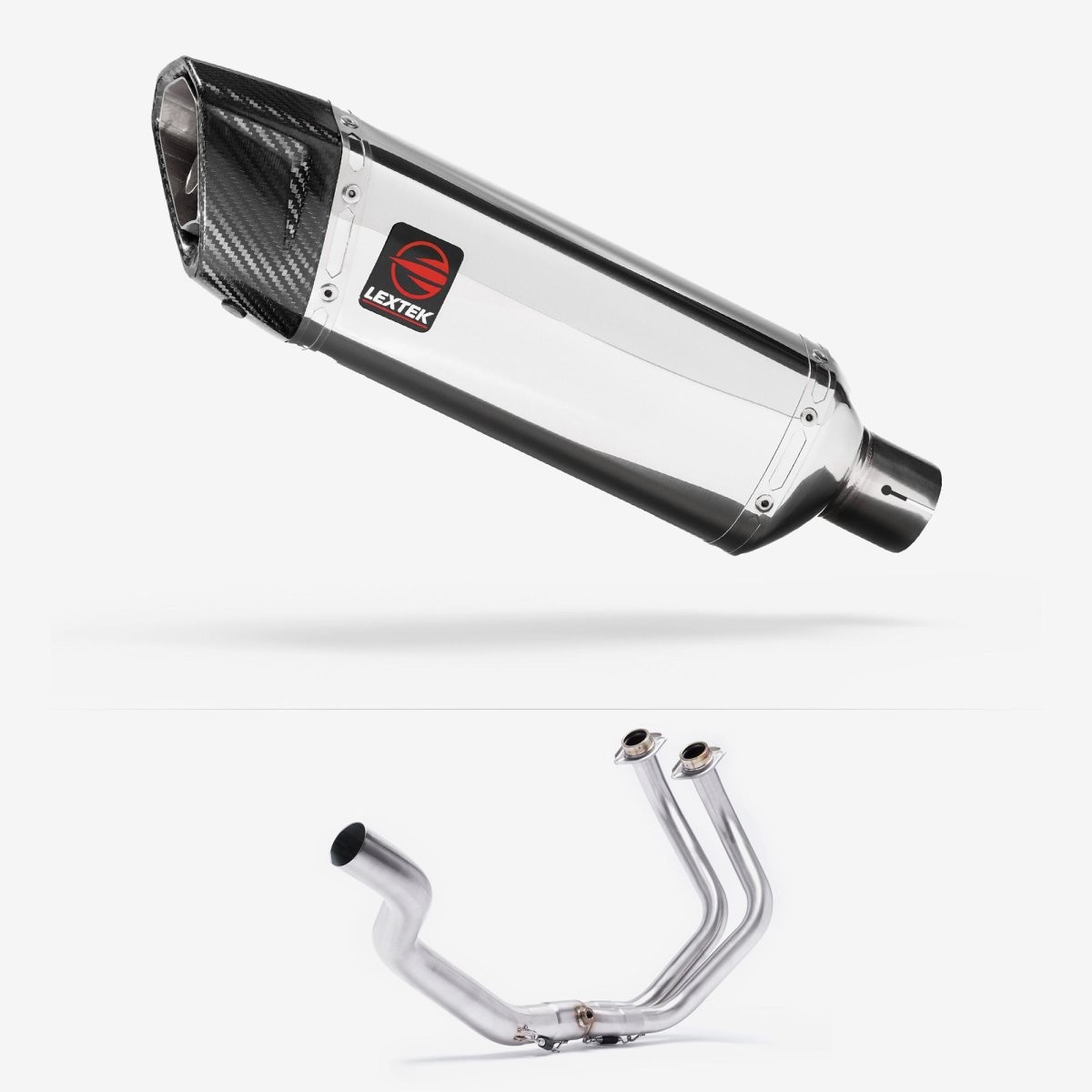 Lextek Stainless Steel SP4 Polished 300mm Exhaust System Pillion Mount Silencer