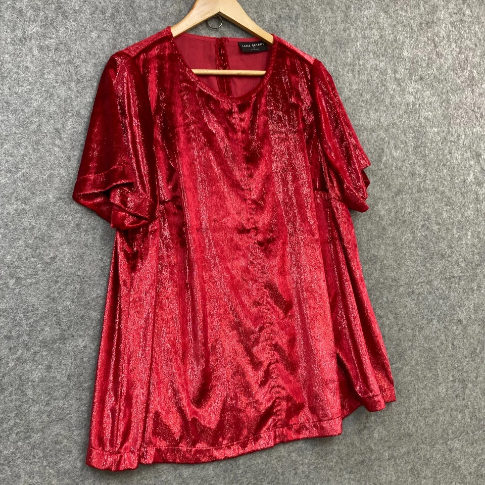 Lane Bryant Top Womens 16 Red Velour Short Sleeve Round Neck Blouse 11834 - image 2 of 4