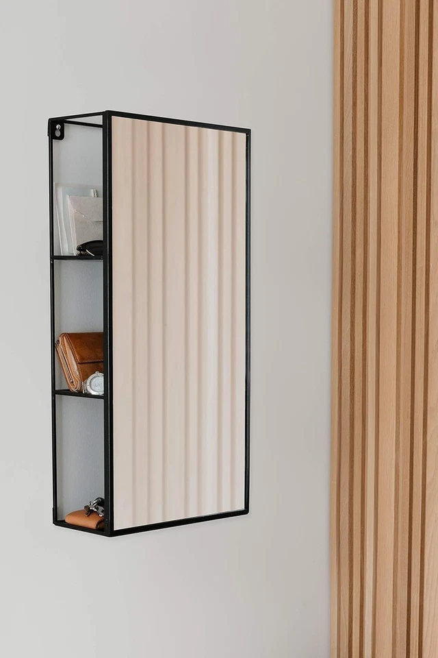 Mueble Espejo Baño Baño Metal Cubiko con 3 Estantes de Almacenamiento 24x12 Negro Foto 3 de 4