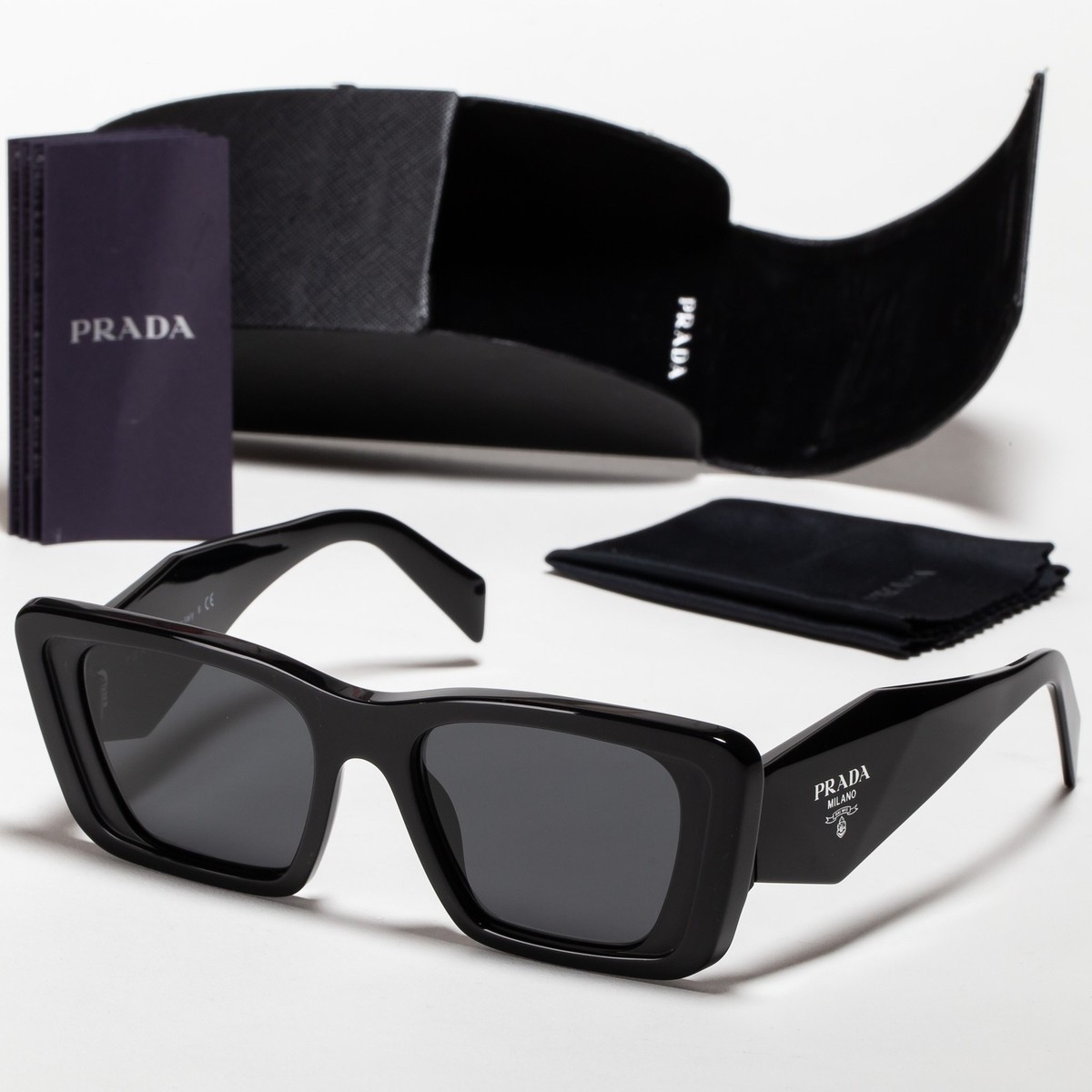 PRADA Women Symbole Sunglasses 1AB-5S0 Black Oversized Rectangle