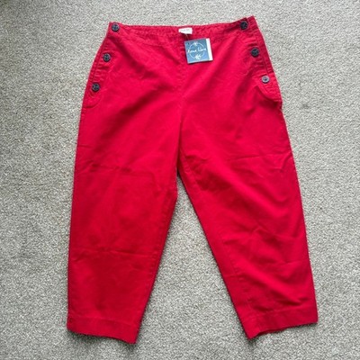 Roue Libre Sailing Cropped Trousers Red EU 48 UK 18 Nautical Button Capri Cotton