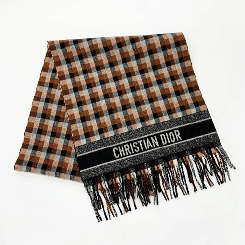 Authentique écharpe marron motif carreaux Christian Dior saison hiver 196 x 45,5 cm