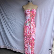 Tommy Bahama Maxi Dress Womens Pink Excellent Abstract Floral Braided Strapless