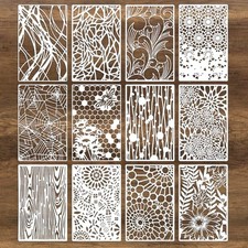 12Pcs Mixed Stencils for Painting, Art Stencils for Crafts Reusable, Wood Gra...