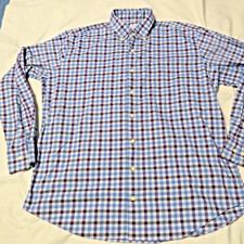 Peter Millar Men Dress Shirt Blue Purple Check Plaid Long Sleeve Button Up -XL