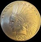 1908 $10 Gold Indian Head AU With Motto