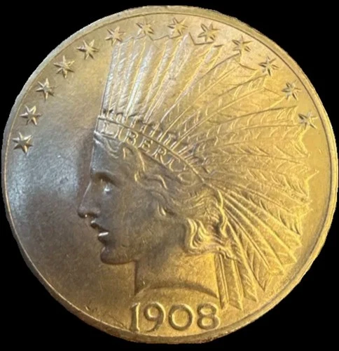 1908 $10 Gold Indian Head AU With Motto