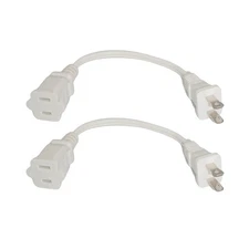 2 Pack White 8 Inch Small Extension Cord, 2 Prong, 18AWG, NEMA 5-15P to 5-15R