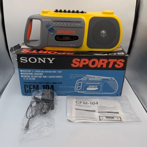 Vintage Sony Sports CFM-104 Yellow Boombox AM/FM Radio Cassette 10/10 Condition