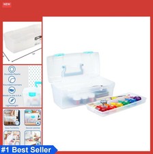 Craft Storage Box Lift Out Tray 13x6x5.6 Inch Plastic Art Organizer with Handle