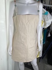 PrettyLittleThing Natural Strappy Bead Detail Shift Dress Size 8 Beige Casua NWT