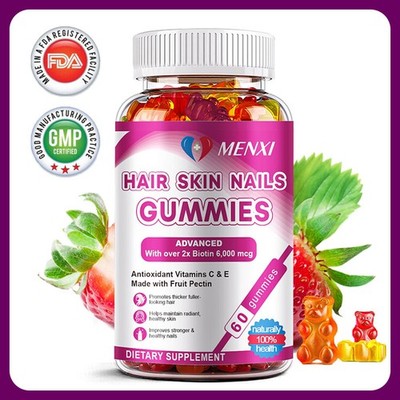 Hair, Skin and Nails Vitamins with Biotin, 60 Gummies, 6000mcg FREE SHIPPING
