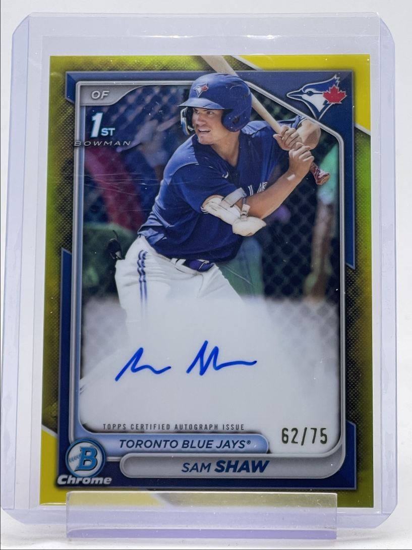SAM SHAW 2024 BOWMAN CHROME 1ST AUTOGRAPH YELLOW REFRACTOR AUTO /75 Q0190