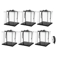 6Pcs Clear Cake Box with Ribbon 13"x13"x15" for 12 Inch Cake Packing Black