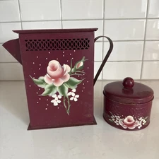 vintage toleware hand-painted floral designs Laundry Soap Dispenser And Tin