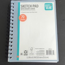 Stylo + tampon de croquis d'engrenage avec couvercle d'insert, 70 feuilles, 5,5 x 8,5 po, blanc