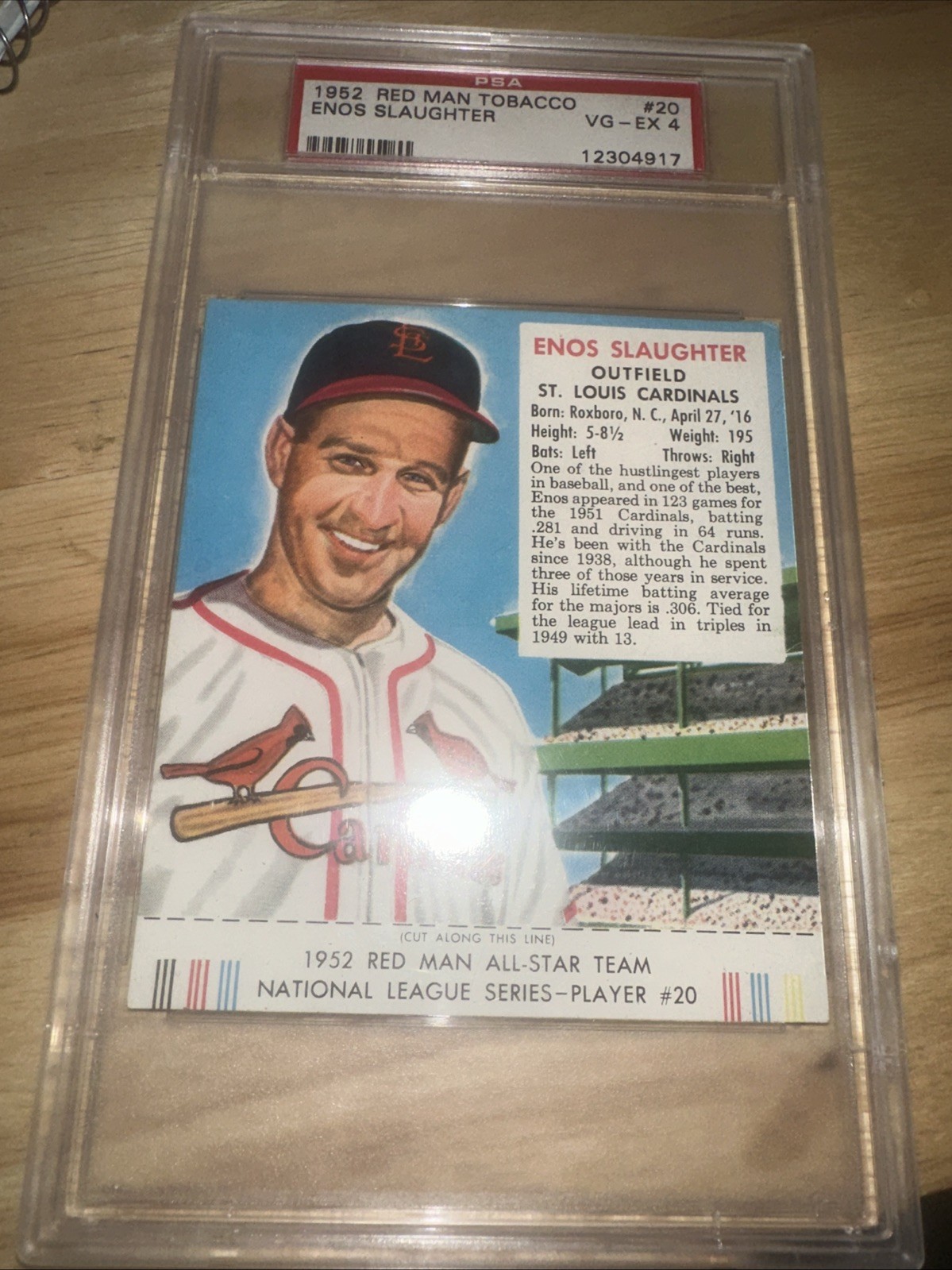 Enos Slaughter #20 Baseball Cards 1952 Red Man Tobacco trading card — raw and PSA graded price guide