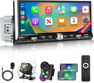 Single Din Car Stereo with Wireless Apple Carplay Android Auto, 6.9'' IPS Touchsc