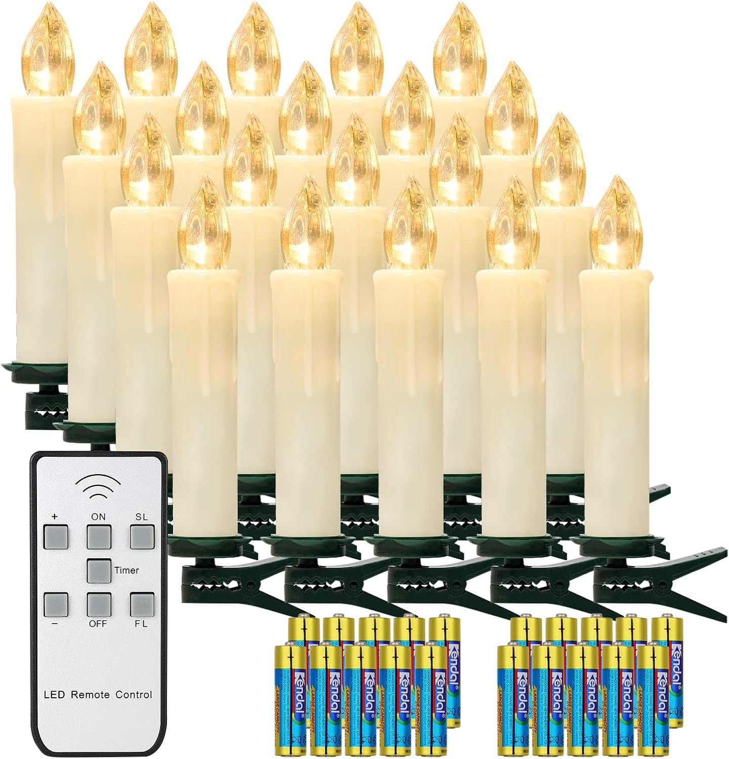 20 Candele per Albero Di Natale Con Telecomando E Timer, Luce Bianca Calda, Senz