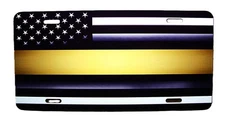 THIN YELLOW OR GOLD LINE AMERICAN TACTICAL FLAG METAL CAR NOVELTY LICENSE PLATE