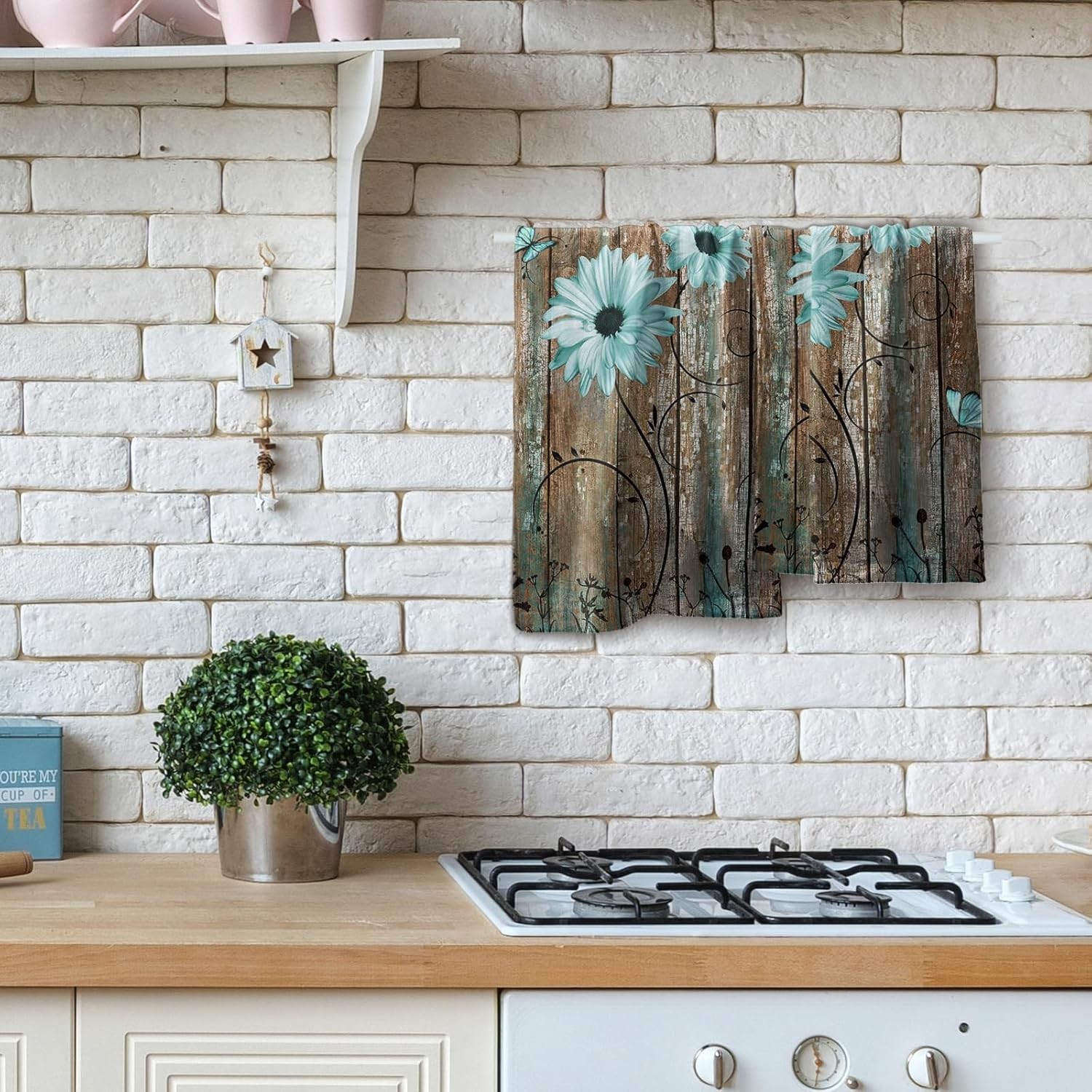 Giwawa Rustic Barn Sunflower Wooden Hand Towel ONE SIZE, Board Daisy Teal 