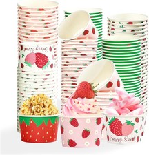 120Pcs Strawberry Paper Cups Bowls 12 oz Strawberry Disposable Ice Cream Snack