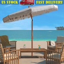 Fringe Beach Patio Umbrella Outdoor Metal Frame Adjustable Shade Tilt Mechanism