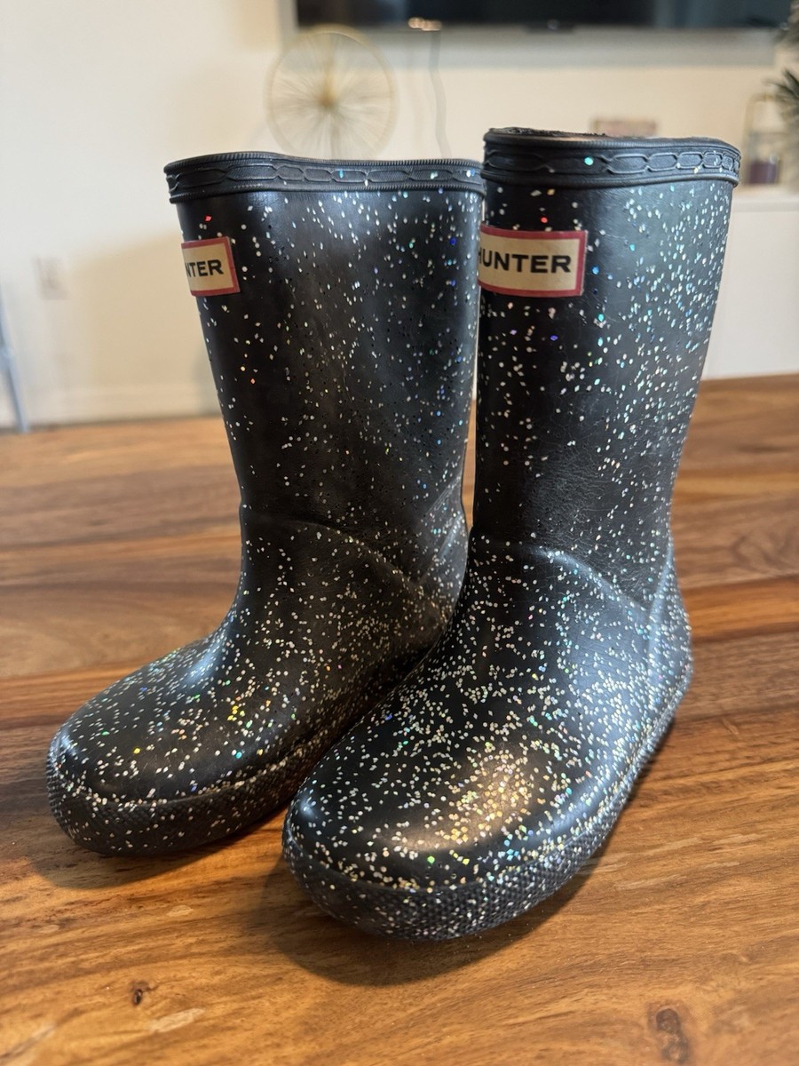 Hunter Kids Hunter Black Glitter Boots Giant Glitter Kids Glitter