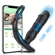Prostate Massager Thrusting Anal Vibrator Dildo Penis Ring Vibrating Butt Plug