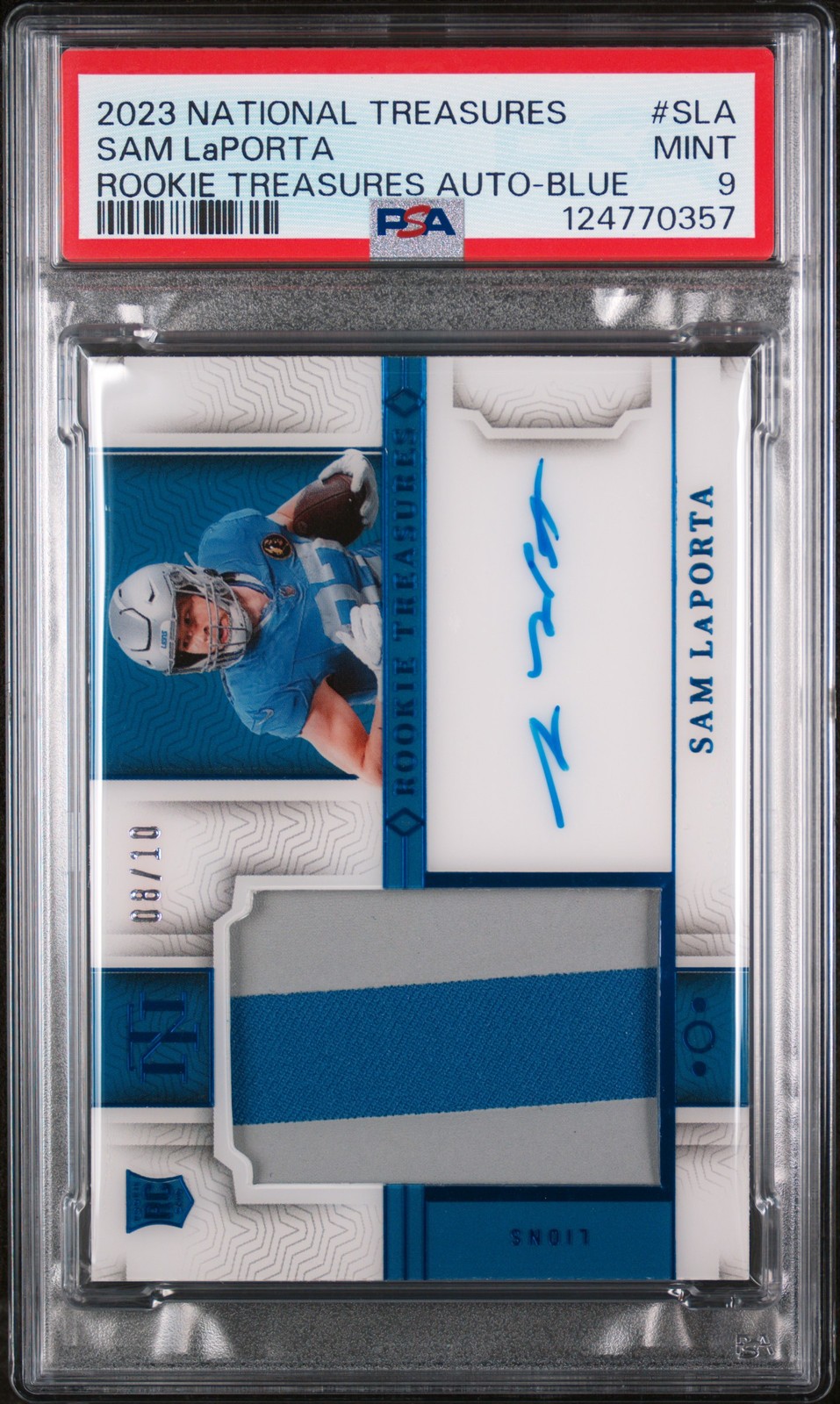Sam LaPorta Panini National Treasures Rookie Treasures Autographs #SLA Blue