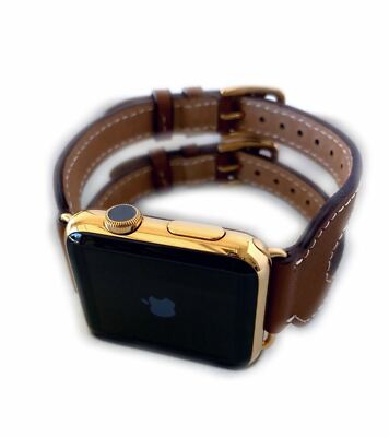 24K Gold Plated 42MM Apple Watch Series 2 with Leather Etoupe