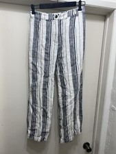 Reformation Wide Leg Striped Cropped 100 Linen Women s Pant Size 4 Coastal